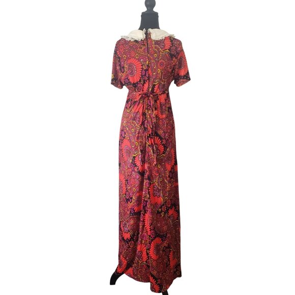 Vintage 70s  Psychedelic Boho Maxi Dress Size‎ S  Floral Paisley Retro Hippie - Picture 2 of 9